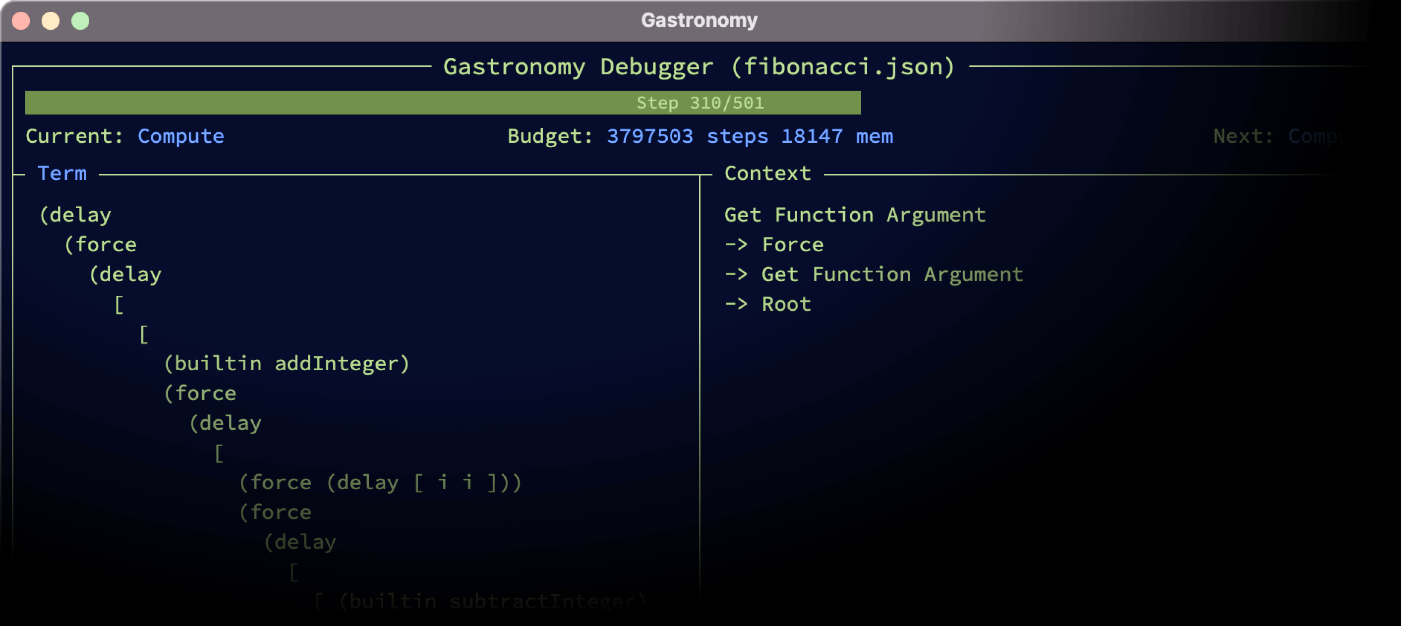 Contract debugger replaying an on-chain transaction